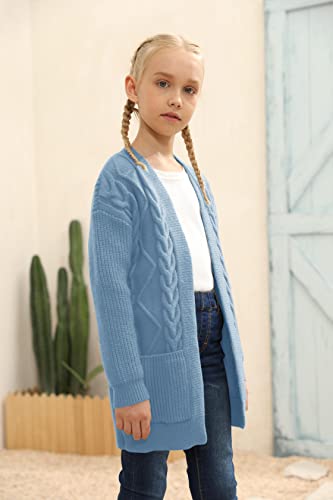 Image of Ermonn Girls Kids Open Front Cardigans Sweaters Long Sleeve Knit Cute Sweater Outwears with Pockets for 5-14 Years