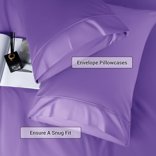 Image of Shilucheng 4 Piece Queen Sheet Sets, Cooling Sheets, Blend Rayon Derived from Bamboo, Deep Pocket Up to 16 inch, Breathable & Soft Bed Sheets, Hotel Silky Bedding Set, Purple