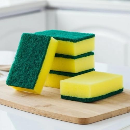 Image of Kitchen Scouring Pads with Scrubbing Sponges, 12 Pack, Dual-Sided Yellow and Green, 3.5 x 2.5 inches