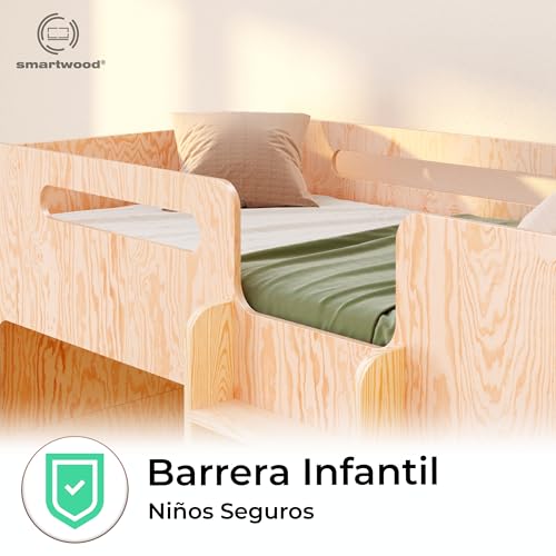 Miniatura 4 de Smartwood Litera Infantil 80x160 - Cama Litera De Madera Con Barandillas De Seguridad Y Somier De Láminas - Soporta Hasta 230 Kg - Para Niños Y Niñas - Mimi B