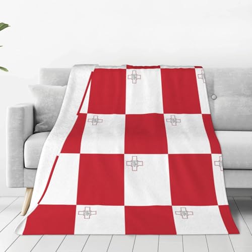 WZYCWB Manta de cama de microforro polar con la bandera de Malta, manta de aire acondicionado duradera, para cama, cine, sofá, sala de estar, viajes, 80 x 60 pulgadas