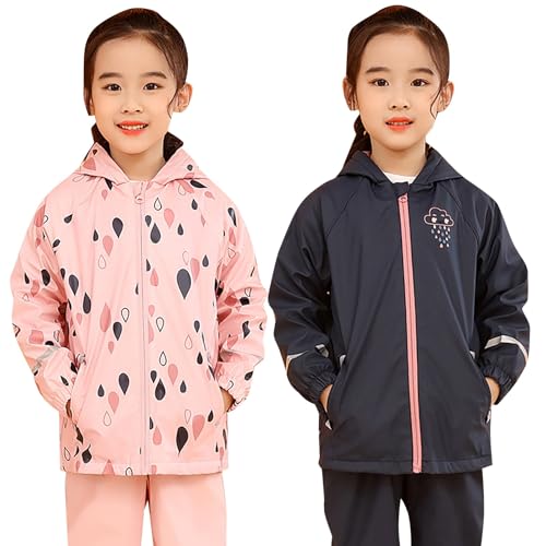 Niños Boys Girls Jacket Raincoat 𝐖aterproof Lightweight Hooded Winter Outdoor Zip Full Warm Lined Packable Clothes