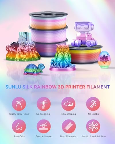 Image of SUNLU Rainbow Silk Filament Bundle, Multicolor Gradient 3D Filament, Shiny Silk 3D Printer Filament 1.75mm ±0.02mm, Individually Vacuum Packed, 0.25kg per Spool, 1kg in Total, 4 Pack. (Rainbow 02-05)