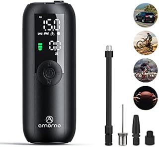Portable Mini Air Compressor Handheld Inflator, AMORNO 150 PSI Electric Tire Pump with Digital LCD LED Lights for Cars Bike Motorcycles Balls and Other Inflatables (Black)