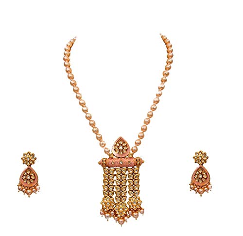Pink Kundan regalo de aniversario exclusivo para mujer con piedras y perlas