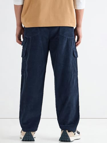 Image of Bewakoof Men's Oversized Fit Mid Rise Cotton Cargo Pant| Loose Fit Street-Style Comfort | Utility Pockets | Everyday Wear