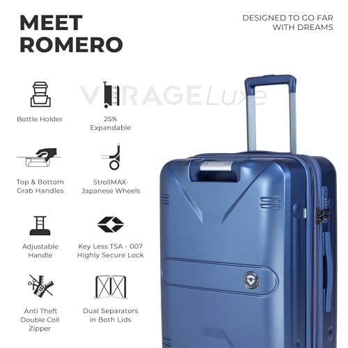 Image of Verage Luxe Romero Set of 2 (M+L) Polycarbonate Hard Shell Luggage with TSA Lock, Lightweight Trolley Suitcase with Double Spinner Wheels, 5-Year International Warranty (24 /28,Midnight Blue)