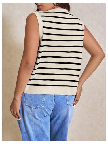 Image of Verdusa Women's Plus Size Old Money Vest Tops 2025 Striped Sleeveless Button Up Sweater Vests