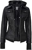 fjackets Leather Jackets For Women - Removable Hood Real Lambskin Leather Jacket Women - Betty Black Hooded Jacket | [1309194] L