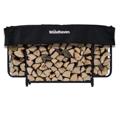 Woodhaven Black 6ft Courtyard Outdoor Firewood Rack With Cover - Heavy Duty Metal Log Holder - UV Stable Powder Coat Finish - Made In USA
