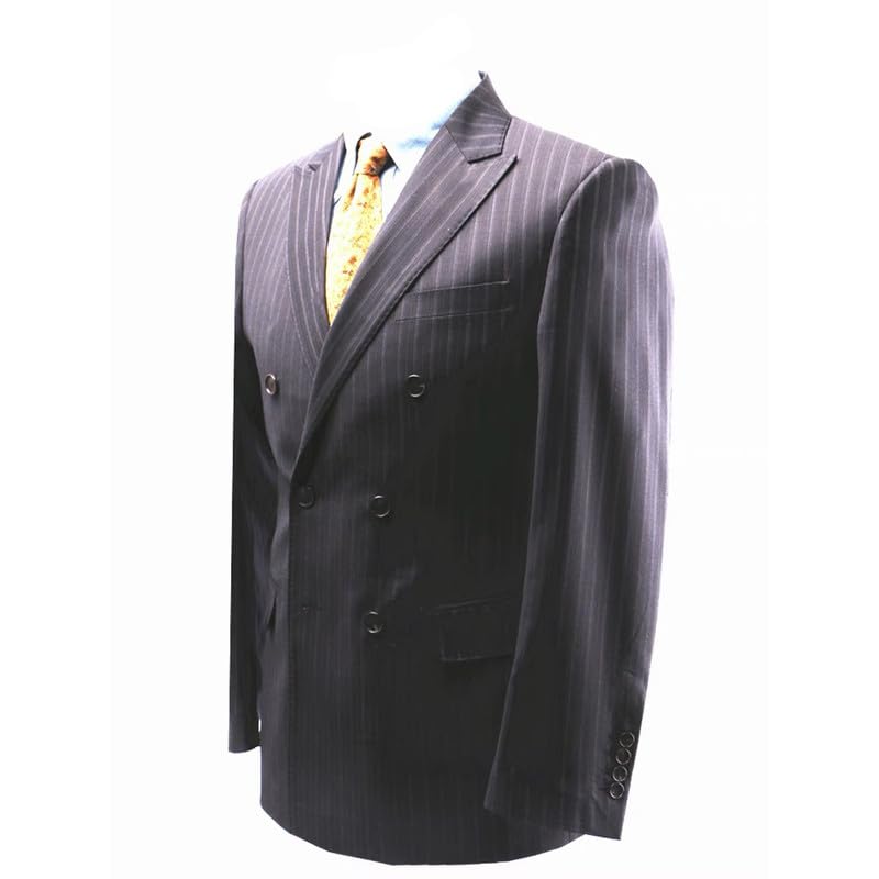 Mens Double Breasted Suit Jacket Navy Blue Striped Slim Fit Business Blazer Formal Coats for Wedding2