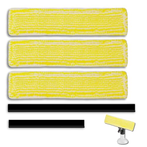 5 Stück Ersatzteile passend für Kärcher Fenstersauger: 3 Stück Mikrofaser-Wischbezüge Ersatzpads und 2 Stück Gummilippen mit hoher Reinigungsleistung, kompatibel mit Fensterreiniger WV2 WV5