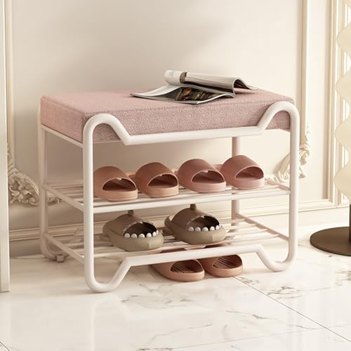 Banc à chaussures avec rangement en métal et pouf rembourré pour salon