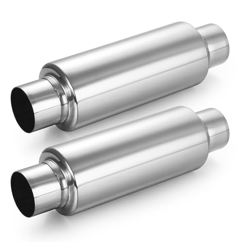 Image of A-KARCK 2 Pack 2.5 inch Inlet Exhaust Resonator, 2.5 inch Inlet 2.5 inch Outlet 13.8 inch Overall Length Muffler Resonator Stainless Steel,Polished