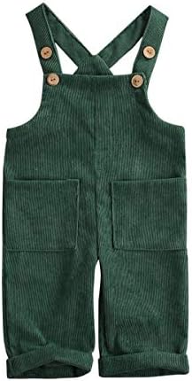 Yingyingni Toddler Baby Corduroy Knotted Jumpsuit Solid Bib Overalls with Pocket Retro Strap Pants for Boys Girls (Green, 12-24 Months)