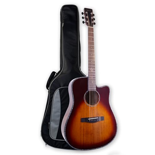 TARIO 41'' Acoustic All Solid WOOD Guitar Solid A+Sitka Spruce Top Solid Mahogany Back and Sides Mahogany Neck Rosewood Fretboard Including a Gig bag,High Gloss
