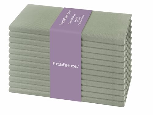 PurpleEssences Set of 12 Cloth Dinner Napkins 100% Cotton 18x18 Inch - Soft Durable Washable - Ideal for Farmhouse Party Spring Easter Summer - Perfect Everyday Use Table Linen - Sage Green by PurpleEssences - Used condition - US$21.23