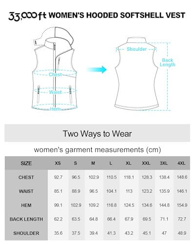 33,000ft Damen Softshell Westen mit Abnehmbare Kapuze Fleece Gefütterte Ärmellose Jacke Wasserdichte Winddichte Sportwesten Vest mit 5 Taschen für Reiten Laufen Wandern Olivgrün L
