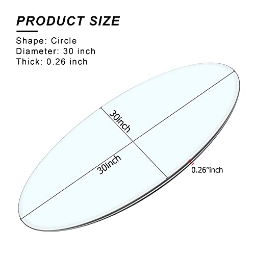 Jufu Clear Round Glass Top, 1/4" Thick Tempered Table Top With Pencil Polished Edge,Transparent Flat Circular Sheet Ideal To Be Used For Dining Table, Coffee Table, Restaurant Table (30'' Diameter) #TOP6