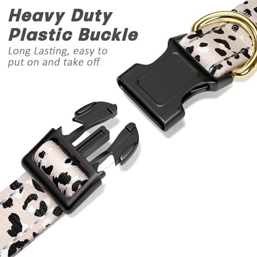 Reflective Dog Collar for Medium Dogs, Cute Leopard Style Adjustable Heavy-Duty Nylon Puppy Collar for Boy and Girl Female, Soft Pet Accessories with Quick Release Buckle, Beige - Image 5