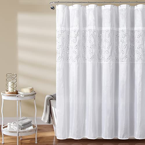 Lush Decor Maria Shower Curtain, 72" x 72", White & Silver, W 72" x L 72" (1 Panels)