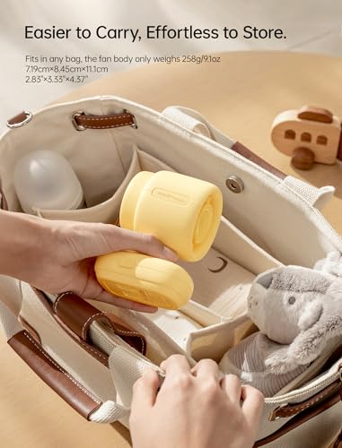 Image of JISULIFE 2026 Stroller Fan - Small & Stylish with 38H Cooling | Soft Night Light, LED Display, One‑Click Detachable Baby Fan for Stroller Crib Desk Car Seat Travel, Gift for Baby Mom-Yellow
