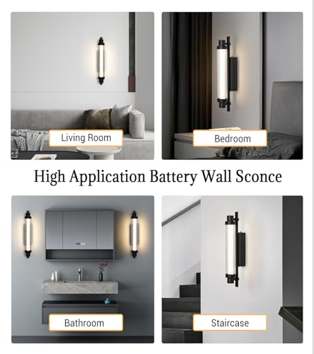 Image of Battery Operated Wall Sconce Set of Two,Rechargeable Wall Sconce 12000mAh Wireless Wall Sconces Not Hardwired Battery Wall Light Dimmable Wall Lighting for Bedroom Livingroom Hallway(Black)