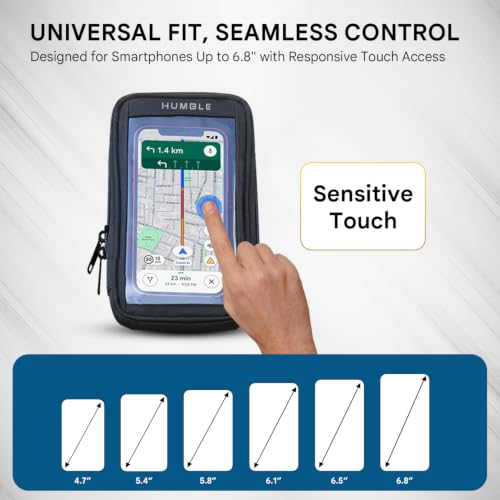 Image of Humble Universal Scooty & Scooter Mobile Holder Touch-Friendly Water-Resistant Phone Mount with Storage Pocket and Anti Slip Handlebar Grip for Activa, Jupiter, Access, Fits Up to 6.8 Inch (Black)