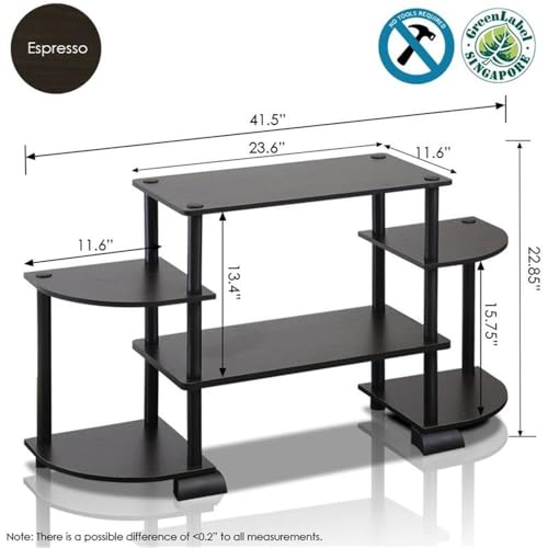 Image of Furinno Turn-N-Tube Rounded Corner TV Entertainment Center, Espresso /Black | Toolless Entertainment Center with Open Storage Shelves, Media Console Table with Soundbar Shelf for Living Room, Bedroom