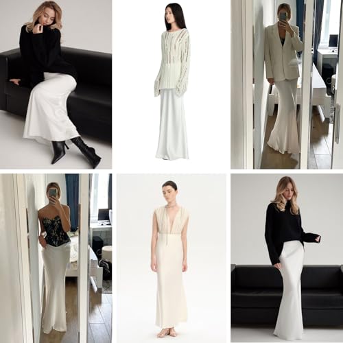 RARITYUS Women’s Silky Satin High Waist Maxi Skirt Elegant Flowy A Line Long Skirt Elastic Bodycon Mermaid Skirt3