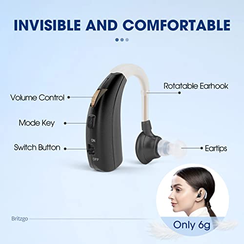 Image of Britzgo Digital Hearing Aids Amplifier Rechargeable with adjustable mode Doctor and Audiologist Designed (Black)