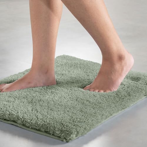 Image of LUXE HOME INTERNATIONAL Microfiber Rectangular Home Bath Mat Super Soft Non Slip Vegas Mats for Bathroom, Kitchen, Bedroom, and Door (45x75 Cm, Pastel Green) Pack of 1