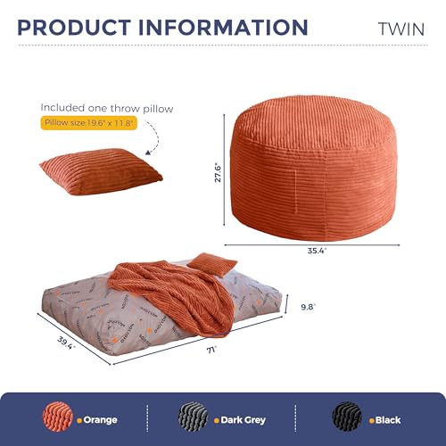 Image of MAXYOYO Giant Bean Bag Chair Bed with Pillow, Convertible Beanbag Sofa to Floor Bed, Lazy Chair Couch with Removable Cover, High-Density Shredded Foam Filling, Cozy Lounge for Bedroom Living Room