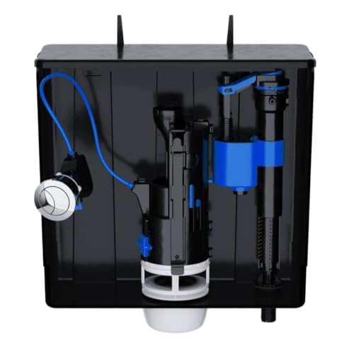 PlumbEZ Cisterna de inodoro oculta – Cisterna universal delgada de doble descarga con válvula de llenado de doble entrada, volúmenes de descarga ajustables y soporte de montaje – Cisterna de marco de