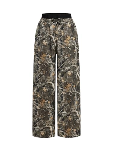 Milumia Girl's Camo Print Elastic Waist Trousers Straight Wide Leg Baggy Pants
