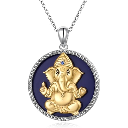 Alphm Ganesha Necklace 925 Sterling Silver Ganesha Pendant Necklace Hindu God of Fortune Ganesha Jewelry for Women Men