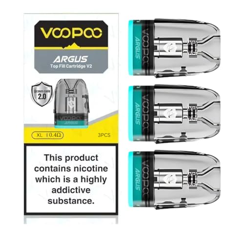 Voopoo Argus Pods Top Fill v2 (0.4 XL V2) - 3 Pack - Available in (0.4 0.7 1.0) Compatible with Full Voopoo Argus Pod Kits Series - No Nicotine (0.4 XL V2)