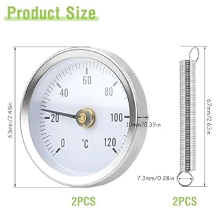 Termometri Per Tubi di Riscaldamento Termometro Bimetallico 2 Pcs Indicatore di Temperatura 0-120° Termometro a Molla Tubi di 63 mm per Tubi, Superfici, Olio, Centrali Elettriche, Barche