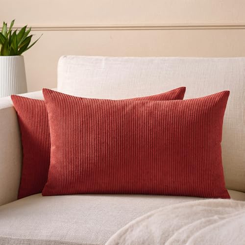 Image of Encasa XO Corduroy Cushion Covers, Boho Pillow Covers, No Inserts Brown