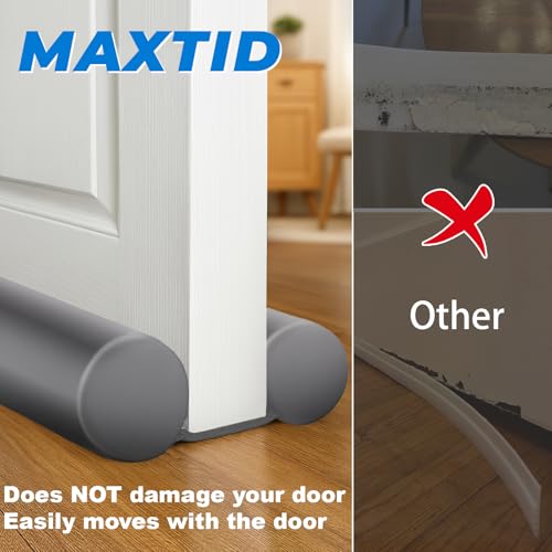 Image of MAXTID Large Draft Stopper 30 Inch for Small Size Bedroom, Fits 0.5 to 1.7 inch Gaps Under Door, Air Blocker Grey Gap Stoppers, Draft Guard for Bottom of Doors