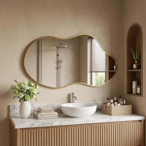 Image of Irregular wall Mirror 25 inchx46 inch Gold Asymmetrical Mirror