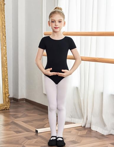 Image of Zaclotre Girls Gymnastics Leotards Crisscross Back Ballet Dance Outfits | Team Basic Leotard,Classic Short Sleeve,Hollow Back,High Stretch,Perfect Fit,Soft Cotton,Breathable,Ballerina Costume