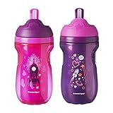 Tommee Tippee Insulated Toddler Straw Sippy Cup Tumbler | 12+ Months, Pink & Purple – 2 Count