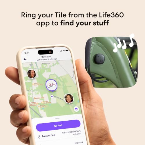Image of Life360 Tile Sticker - Small Bluetooth Tracker, Remote Finder and Item Locator for Bikes, Glasses and More. Both iOS and Android Compatible. Phone Finder. 1-Pack (Black)