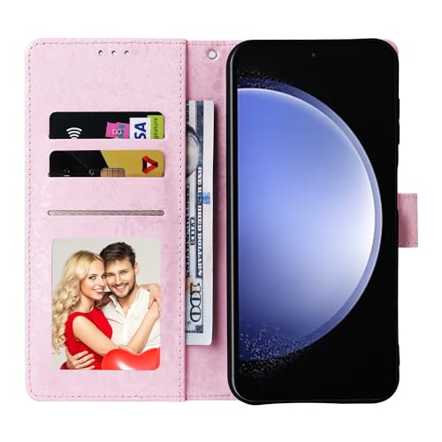 UEEBAI Wallet Case for Samsung Galaxy S23 FE 5G, PU Leather Phone Case Kickstand RFID Blocking Flip Case Card Slots Wrist Strap Relief Engraved Pattern Magnetic Closure Folio Case - Butterfly