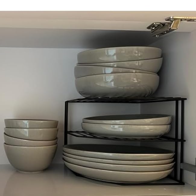 Frcctre 3-Tier Kitchen Corner Shelf Rack Counter and Cabinet Organizer, 9x9x7.5 Inch Metal Wire Kitchen Counter Pantry Cabinet Organizer and Storage Shelf for Plates, Cups, Dishes