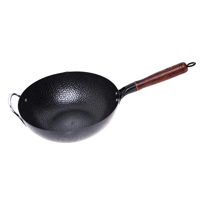 Amazon | 鉄鍋 中華鍋 取っ手付き 木製蓋付き窒化加工 高純度鉄 30cm