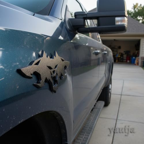Image of Yautja 3D Metal Cerberus Badge Sticker Wolf Head Matte Black Emblem Decals | Cyberbeast Emblem, Wolf Pack Emblem Decal, Zinc Alloy Rear Side Front Badge, Universial Decorative Decal for Cybertruck Motor