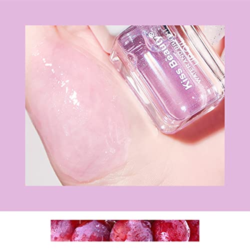 Fruit Pearlescent Plumping Lip Oil, Lip Carepearl & Shimmer Mini Lip Gloss Kit, Lip Care Hydrating Lip Gloss Tinted Lip Balm, Long Lasting & Nourishing Lip Glow Oil, Non-Sticky Fresh Texture (Grape) #TOP2