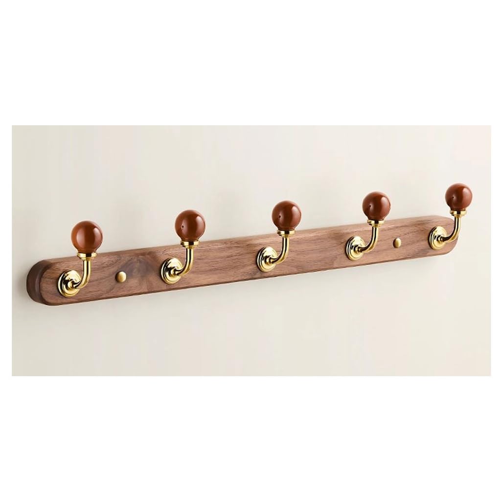 Wood Coat Rack Wall Mount,Walnut Wood Coat Hooks Hanger Wall Mounted 5hook